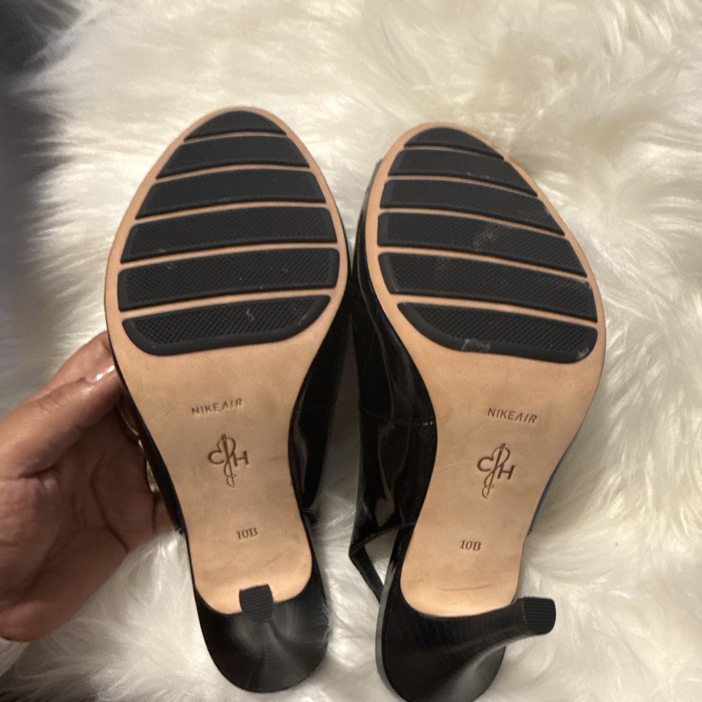 Cole Haan Black Patent Leather Slingback Open Toe Nike Air Stiletto Heels 10B - Picture 6 of 12